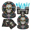 Suministros de Fiesta Vajilla de Dibujos Animados Desechable Tema Calavera de Halloween Fiesta Transfronteriza Platos de Papel Desechables