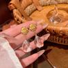 Aretes de botón de rosa de explosiones estilo coreano de nicho de lujo ligero con caída de cristal verde para mujer, aretes retro estilo francés al por mayor