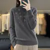 Estilo Novo Outono e Inverno Gola Alta Top de Tricô com Strass Camada Base para Mulheres Moda Versátil Solto Suéter Top de Temperamento