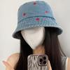 Sombrero de pescador de mezclilla de amor para mujer estilo japonés retro celebridad de internet que combina con todo circunferencia de cabeza grande sombrero de cubo que hace que la cara se vea pequeña