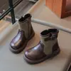 Botines estilo Martin para niños, nueva colección de otoño, botines tobilleros de retazos retro para niñas, botines de cuero estilo británico con cremallera lateral y suelas antideslizantes