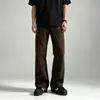 Nuevos pantalones casuales rectos de estilo retro americano color café, pantalones de trabajo holgados de pierna ancha, pantalones largos para hombre