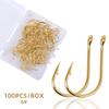 Pesca com Isca 3-12 # 100 Peças/Caixa de Tubo Dourado Anzóis Iseni com Argolas e Barbatanas para Pesca com Boca Curva Boca de Cavalo