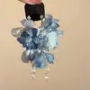 Brincos de Flores de Chiffon com Borlas Agulha de Prata Pequenos Frescos Doces Brincos Moda Feminina Estilo Festa Design com Senso Nicho