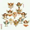 Cruzamento de Fronteiras 12 Peças Anjo de Madeira Anjo Branco Sino Dourado Fita Janela de Casa Lareira Festa Decoração Pingente