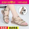 Zapatos marca White Pillow Crane, sandalias de piel genuina para mujer, sandalias planas de tacón bajo de verano para mujer, zapatos de madre, zapatos versátiles para estudiante, negro