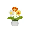 Maceta de punto hecha a mano con forma de pompón, decoración para el hogar, flores artificiales tejidas, ramo de ganchillo de lana, regalo, transfronterizo