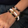 Explosiones Europeas y Americanas Pulsera de Titanio Cabeza de Leopardo con Acero Inoxidable Cuentas de Piña Cuerda de Mano Tejida Ajustable para Hombre Punk
