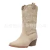 Juyuan Spot 2026 Outono/Inverno Novo Comércio Exterior Tamanho Grande Salto Baixo Botas Femininas WISH Botas de Couro Femininas Europeias Americanas
