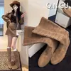 Botas largas huecas de estilo francés para mujer, nuevo modelo 2025, versátiles de tacón alto, botas de moda que aumentan la altura, botas de montar por encima de la rodilla