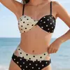 Biquíni poá estilo francês com color-blocking, alças finas, push-up, cintura alta, design vazado, adequado para férias na praia, traje de banho de duas peças transfronteiriço