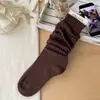 Calcetines transpirables estilo japonés de patchwork para mujer, otoño e invierno, tejido grueso con hilo texturizado, color liso, calcetines largos, calcetines versátiles para la pantorrilla
