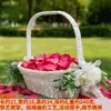 Cesta de Mano para Lanzar Flores de Dama de Boda Cesta de Flores de Boda Hecha a Mano con Encaje Decoración con Lazo Blanco Accesorio de Boda