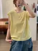 26 Novo Estilo Verão Linho Gola Redonda Estilo Coreano Mangas Curtas Leves Malha Casual Solta Suéter Top sem Mangas Colete para Mulheres