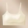 Roupa íntima sem costura para mulheres com seios pequenos, sutiã push-up respirável de seda gelada com bojo fixo, camisola fina de verão com design de costas cruzadas