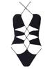 Europeo y Americano Exportación Sexy Hottie Lv para Mujer Negro Diseño Cut Out Verano Lv Enterizo Ajustado Halter Encaje