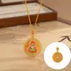 Colar Bússola de Cabacinha Esmaltada para Mulheres, Novo Estilo Chinês com Design de Strass, Temperamento Retrô Escovado, Corrente de Suéter Levemente Luxuosa com Corda Trançada