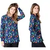 La Camisa Elástica Lavable Estampada Más Vendida de Temu, Lindo Cárdigan Chaqueta de Manga Larga con Cuello Redondo, Uniforme Unisex de Enfermera de Hospital