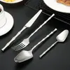 Juego de cuchillo, tenedor y cuchara de acero inoxidable 304 para comida occidental, cuchillo y tenedor de bambú creativos para bistec, vajilla para el hogar y hotel, vajilla occidental