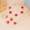 Conjunto de quatro peças de colar brincos pulseira anel estilo coreano Clover 18K dupla face joias entrega em uma peça atacado de fábrica