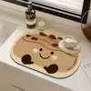 Tapete Drenante de Terra de Diatomáceas Desenho Animado Fofo Tapete Antiderrapante para Bancada de Cozinha Tapete Protetor de Isolamento Térmico para Mesa Porta-copos para Máquina de Café