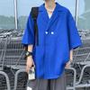 Camisa de manga curta de cor sólida masculina, moda japonesa de verão, elegante, solta, estilo preguiçoso, roupas casuais para casais