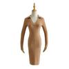 YPFF Nova gola POLO cor sólida vestido midi outono e inverno estilo europeu e americano apertado elástico manga comprida saia de quadril para as mulheres