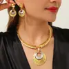 Set de collar y pendientes vintage de aleación europeo y americano para mujer, chapado en oro, chapado en gunmetal, incrustado de diamantes, moderno y exagerado conjunto de joyería de dos piezas