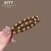 2026 Nuevo Modelo de Pasador de Pelo de Lujo Color Perla Champaña Totalmente Incrustado de Diamantes para Mujer, Pinza para Flequillo, Accesorio para el Cabello, Estilo de Celebridad de Internet de Moda