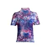 Camiseta con estampado de diseño Sanzhai para mujer, primavera y verano, nueva moda, top de manga corta con cuello alto ajustado y fruncido para adelgazar