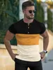 Amazon Transfronterizo Verano Nuevo Camiseta Casual Deportiva de Manga Corta para Hombre Costura Tricolor Cuello en V Festoneado Camisa Henry para Hombre