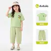 Conjunto de Verão Duas Peças Dudu para Meninas, Blusa de Manga Curta e Calça, Roupa de Verão para Bebês Meninas, Conjunto de Roupas Finas para Crianças, Moderno