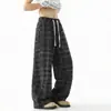 Pantalones casuales nuevos para hombre, pantalones rectos a cuadros y con rayas deportivas que hacen que las piernas se vean más largas, pantalones de pretina ajustable a cuadros negros y grises