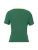Nueva Camiseta Casual de Manga Corta con Bloques de Color Estampada Raglán para Mujer, Cuello Redondo con Letras de Fútbol, Ajuste Ceñido, Corta