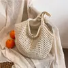 Bolsa Tote Preguiçosa Estilo Novo Casual Praia Ombro Feita à Mão Palha Grande Capacidade Férias Tecida Vazada