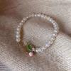 Pulsera de Verano Hecha a Mano Pintada Flor de Tulipán Imitación Perla Hebilla OT Pulsera de Moda para Mujer Estilo Frío Vintage Accesorios para Mujer