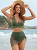 Traje de baño de dos piezas para mujer de comercio exterior transfronterizo europeo y americano, falda envolvente sexy de malla, sin espalda, ajustado, talla grande
