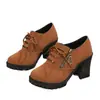 Nuevas Botas Cortas Estilo Comercio Exterior con Cremallera Lateral y Tacón Grueso para Mujer, Botas de Moda Retro con Punta Redonda Talla Grande y Tacón Alto, Botas de Cuero con Cordones