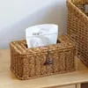 Caja de pañuelos de papel tejida estilo japonés, caja de pañuelos tejida a mano para uso en el hogar y el automóvil, caja de almacenamiento de servilletas para restaurantes