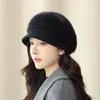 Gorro de Punto con Pelo de Conejo y Visera de Pato para Mujer, Nuevo Gorro Grueso de Otoño para Mamá que Protege los Oídos, Gorro Elegante Cálido Resistente al Viento para Exteriores