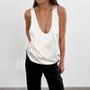 Camisola Blanca Casual de Satén con Escote en V Profundo para Mujer 2026, Top sin Mangas Holgado de Seda Helada para Verano, Moda Femenina Europea y Americana