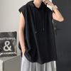 Colete com Capuz Masculino Ins Trendy Verão Waffle Esportivo Regata Sem Mangas Estilo Hong Kong Bonito Colete Fino Roupa Exterior