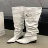Botas de salto grosso bico fino salto alto botas longas western cowboy enrugadas femininas 2026 outono novo cano alto para perna de calça botas de cavaleiro