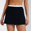 Falda Corta de Punto Canalé con Bloques de Color de Cintura Alta para Mujer, con Sensación de Segunda Piel, Anti-Exposición, Adecuada para Fitness, Deportes y Tenis, Nuevo Producto Transfronterizo