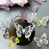 Decoración de mariposa de papel con simulación tridimensional 3D, accesorios de joyería de mariposa hueca tridimensional con textura metálica, pegatinas de pared para el hogar al por mayor