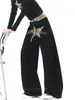 Pantalones casuales bordados con estampado de estrella y leopardo estilo americano V37, colección de otoño para hombre, pantalones de pierna ancha con dobladillo curvo, negro, pantalones deportivos retro con cordón