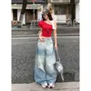 Jeans Azul Largo de Verão Fino Estilo Americano Retrô Resistente para Mulheres, Calça Nova Reta com Barra até o Chão