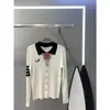 Suéter de Punto Pullover para Mujer Primavera y Otoño 2025 con Cuello de Lazo, Estampado de Cachorro y Cuatro Rayas, Pullover Polo de Manga Larga Estilo Universitario