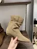 Botines retro de punta estilo europeo para mujer, colección otoño 2026, botines de gamuza a media pantorrilla, botas vaqueras occidentales versátiles y elegantes