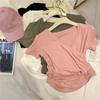 Pure Desire Style Cross V-Neck Design Camiseta de manga curta Cintura plissada Slim-Fit Short Slim-fit Ins Top da moda